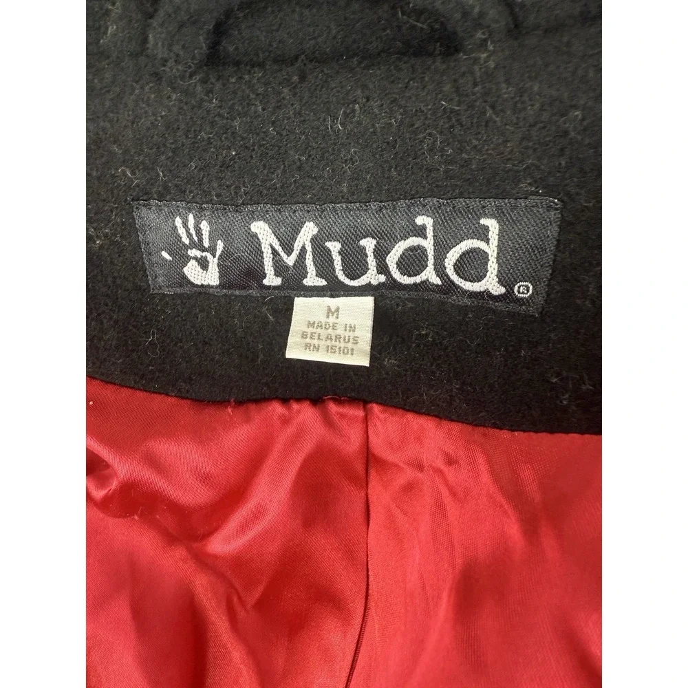 Vtg Y2K‎ Mudd Hooded Wool Blend Double Breasted Peacoat Juniors JRS Medium Black
